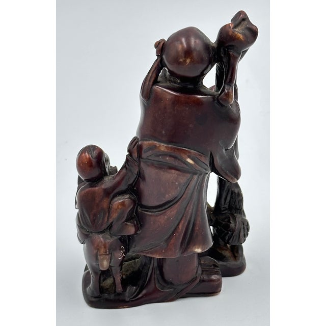 Brown Antique Chinese Carved Soapstone Shou Deity of Prosperity and Longevity For Sale - Image 8 of 10