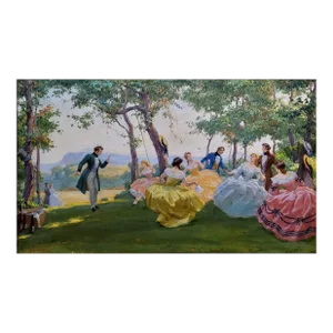 Edgar Spier Cameron-Elegant Aristocratic Outdoors Revelry Party-19th Century Oil Painting