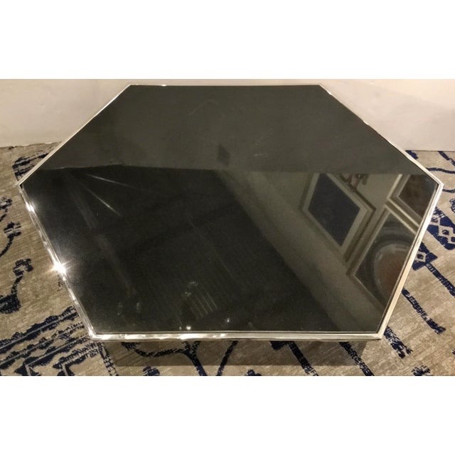 Stylish modern black marble and polished nickel geometric cocktail table, showroom floor sample