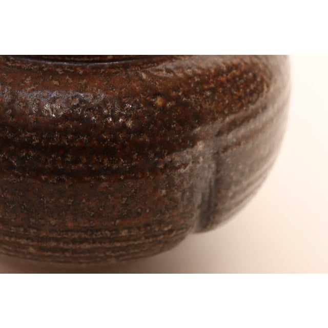 Vintage Bulbous Form Studio Pottery Earth Tone Footed Planter by Deanna Nichols For Sale - Image 15 of 18