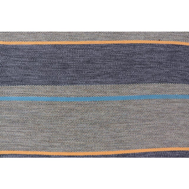 Cerulean Large Square Scandinavian Flat Weave Rug in Gray, Blue, and Soft Yellow For Sale - Image 8 of 12