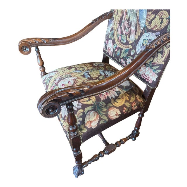 Baroque Circa 1880 Continental Arm Chair With Tapestry For Sale - Image 3 of 9