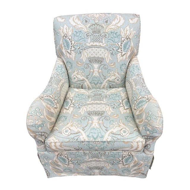 Traditional Pair of Swivel Rocker Club Chairs in Coastal, Soft Color Palette For Sale - Image 3 of 8