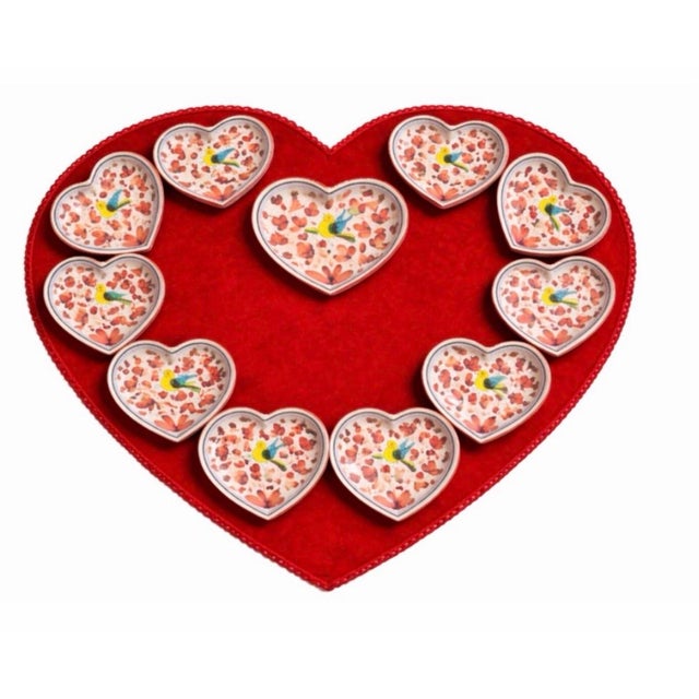 Rustic European Vintage Italian Deruta Majolica Ceramic Heart Shape Plates - Set of 10 For Sale - Image 3 of 12
