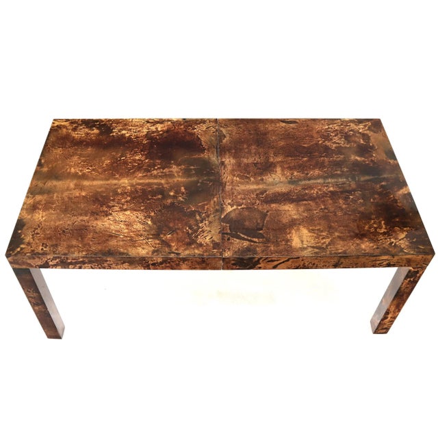 Italian Aldo Tura Goat Skin Parchment Rectangle Dining Table with One Leaf Board For Sale - Image 10 of 13