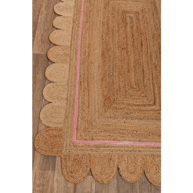 Boho Chic Light Pink Single Border Braided Jute Scallop Rug - 6x9ft. For Sale - Image 3 of 3