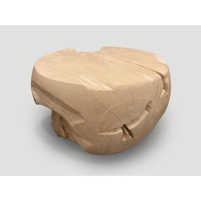 Brown Andrianna Shamaris Drum Shape Bleached Teak Wood Coffee Table For Sale - Image 8 of 18