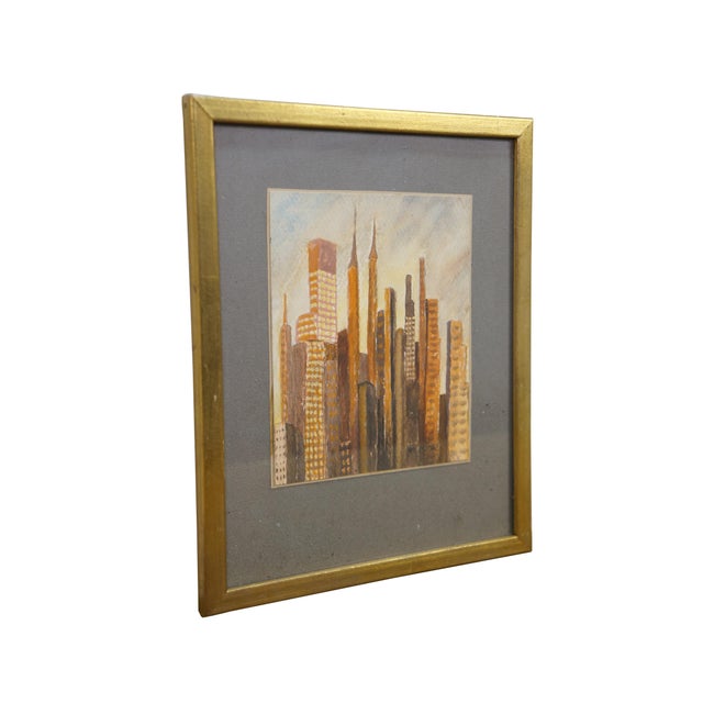 American Mid Century Helen McRae New York Skyline Watercolor Cityscape Paintings 10" For Sale - Image 3 of 9