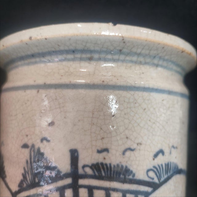 Chinese Ceramic Pot,Blue and White Porcelain Brush Pot Hand Painted Figures Pattern For Sale - Image 9 of 11