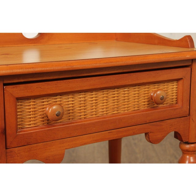 1990s Stanley Furniture Pine and Wicker Side Table Nightstand For Sale - Image 5 of 18