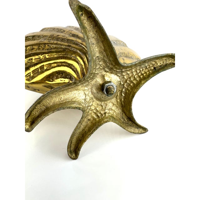 Brass Vintage Brass Clamshell Dish on Starfish Base – Coastal Hollywood Regency Decor For Sale - Image 8 of 8