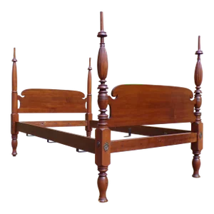 Antique 19th C Solid Cherry Full Double Poster Bed Converted Rope Bed