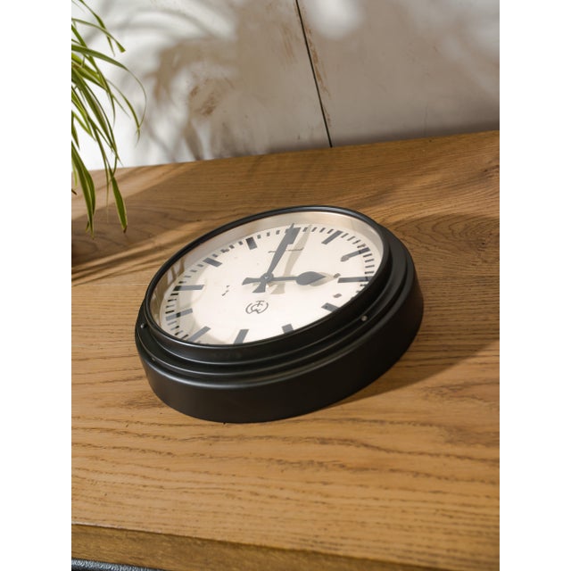 Renovated industrial factory wall clock made by ctw. ctw clock: make: ctw (carl theodor wagner) color: fresh satin black...