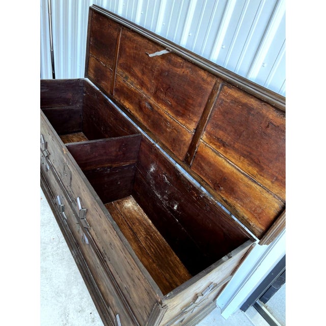 Late 19th Century Monumental 77" Antique Spanish Mudéjar-Style Coffer — Hand-Forged Iron, Applied Star Motifs For Sale - Image 6 of 8