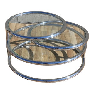 1970s Italian Chrome Swivel Coffee Table With Glass Tops For Sale