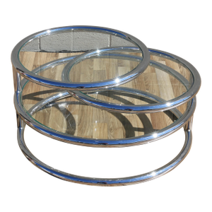 1970s Italian Chrome Swivel Coffee Table With Glass Tops