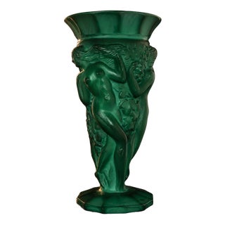 Art Deco Malachite Glass Vase by František Pazourek, Former Czechoslovakia, 1930s For Sale