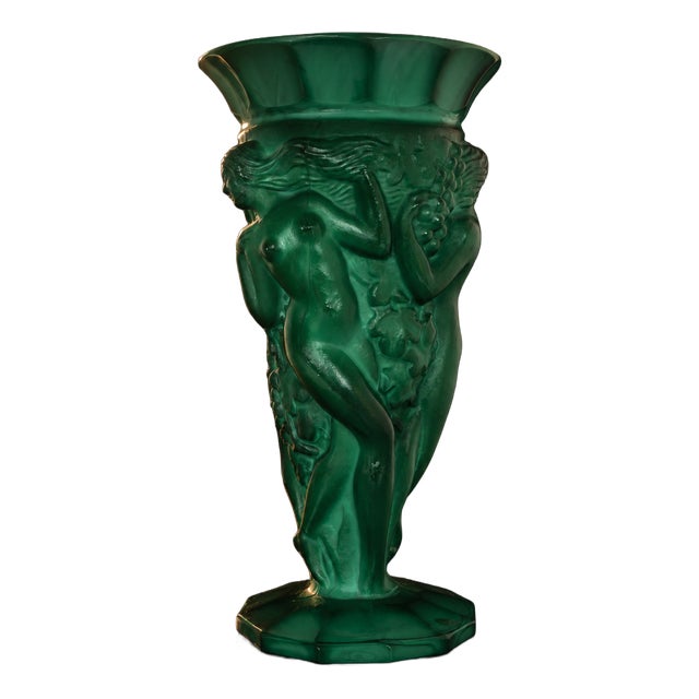 Art Deco Malachite Glass Vase by František Pazourek, Former Czechoslovakia, 1930s For Sale