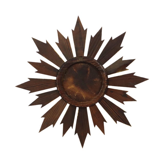 Vintage Wooden Sunburst Sun Mirror in Convex, France, 1950s For Sale - Image 13 of 17