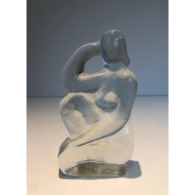 1970s Glass Sculpture Depicting a Nude Woman Posing in the French Art Deco Style For Sale - Image 12 of 12