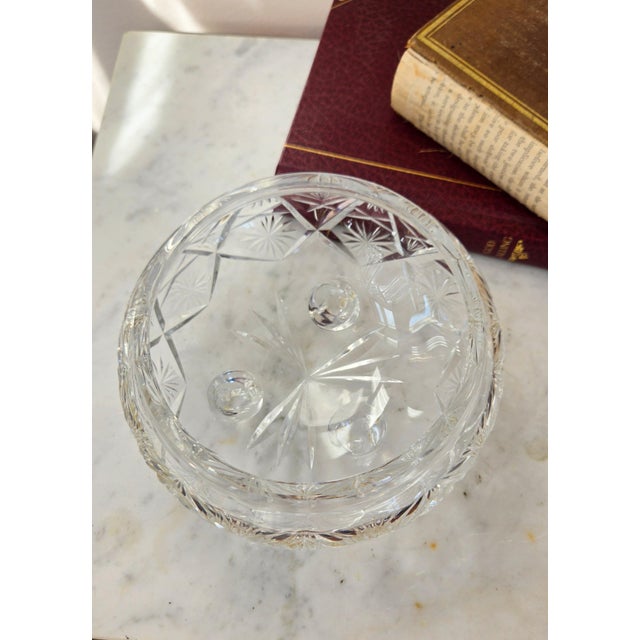 Glass Vintage Cut Lead Crystal Footed Covered Compote For Sale - Image 7 of 16