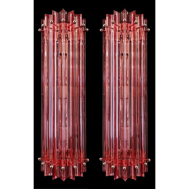 Set four of vintage murano wall sconces made by 7 murano crystal prism (triedri) for each applique in a chrome metal...