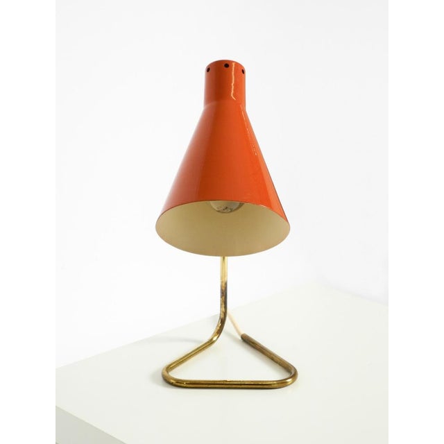 Large Mid-Century Modern Brass Table Lamp with Brick-Red Shade, 1950s For Sale - Image 6 of 18