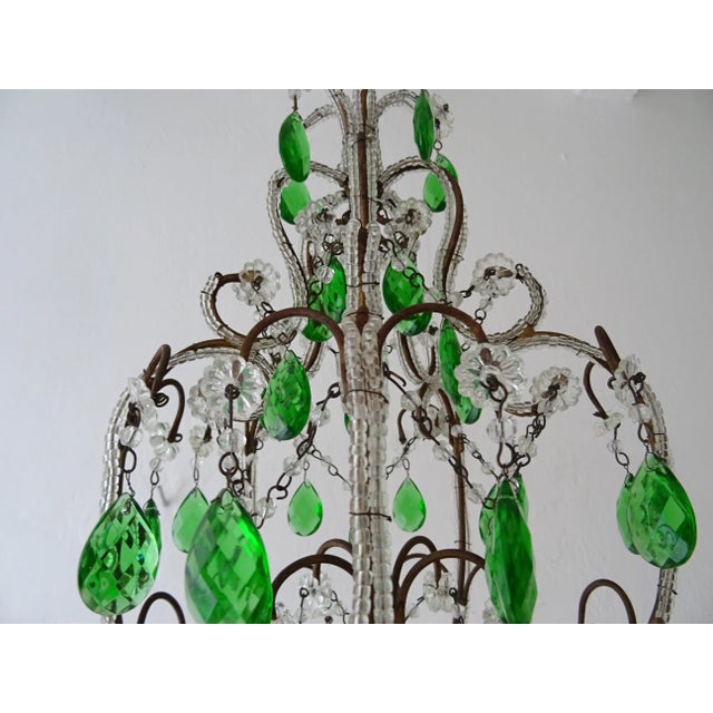 Emerald French Beaded Emerald Green Prisms Petit Beaded Small Chandelier, Circa 1920 For Sale - Image 8 of 9