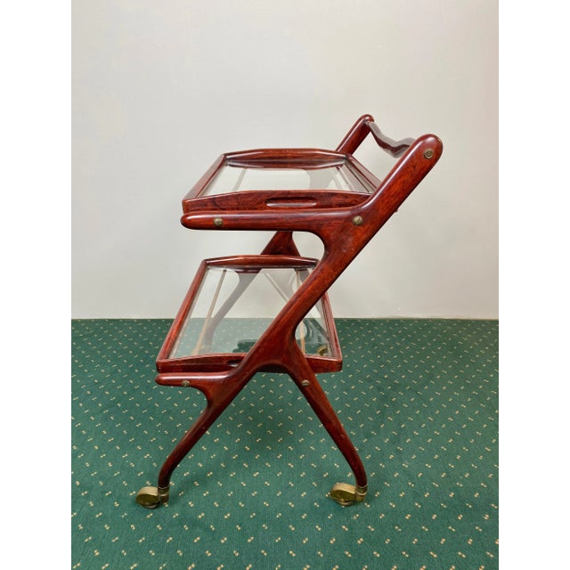 Metal Wood, Brass & Glass Serving Bar Cart by Cesare Lacca, Italy, 1950s For Sale - Image 7 of 10
