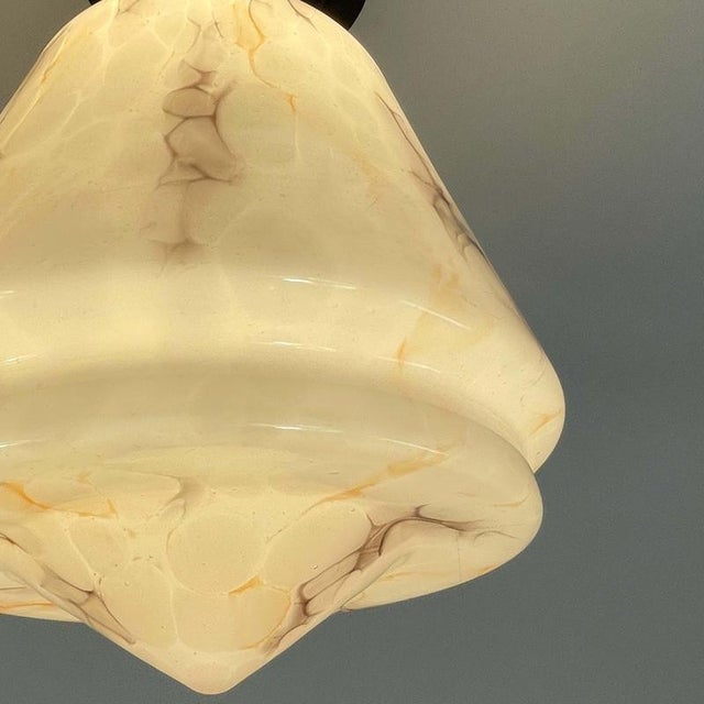 Art Deco Marbled Opaline and Brass Flush Mount, Germany, 1930s For Sale - Image 13 of 16