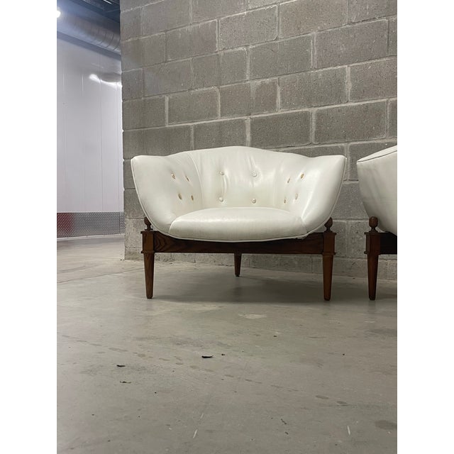 Art Deco Designed Walnut Stained Oak & White Buttoned Leather Club Chairs - A Pair For Sale In Dallas - Image 6 of 6