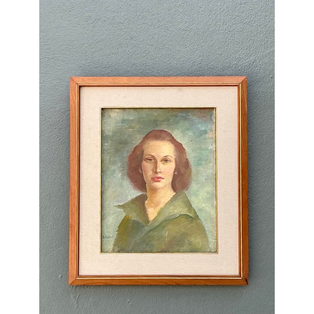 Vintage 1952 Original Oil Portrait on Board For Sale - Image 10 of 12