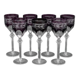 Bohemian Cut-Crystal Wine Glasses, 7 For Sale