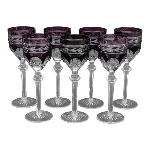 Bohemian Cut-Crystal Wine Glasses, 7 For Sale