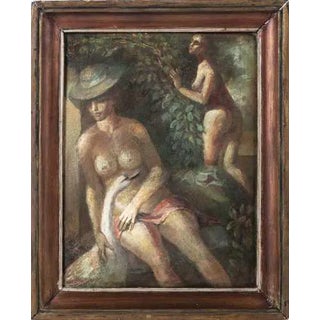 Bulgarian School Artist, Leda and the Swan, 20th Century, Oil on Platex For Sale