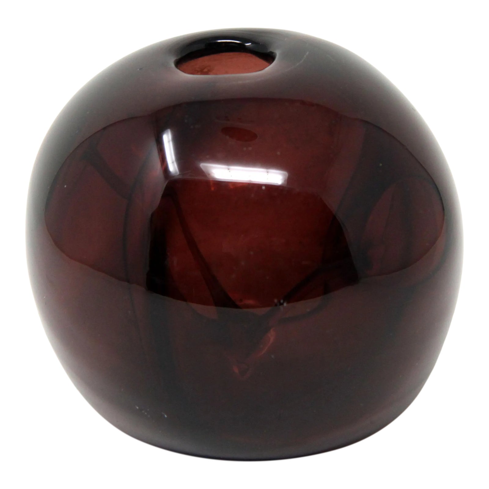1972 Hand Blown Amethyst Art Glass Orb Vase