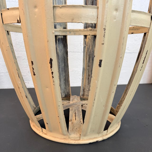 Mid 20th Century Industrial Farmhouse Strap Metal Factory Bin Basket For Sale - Image 4 of 6