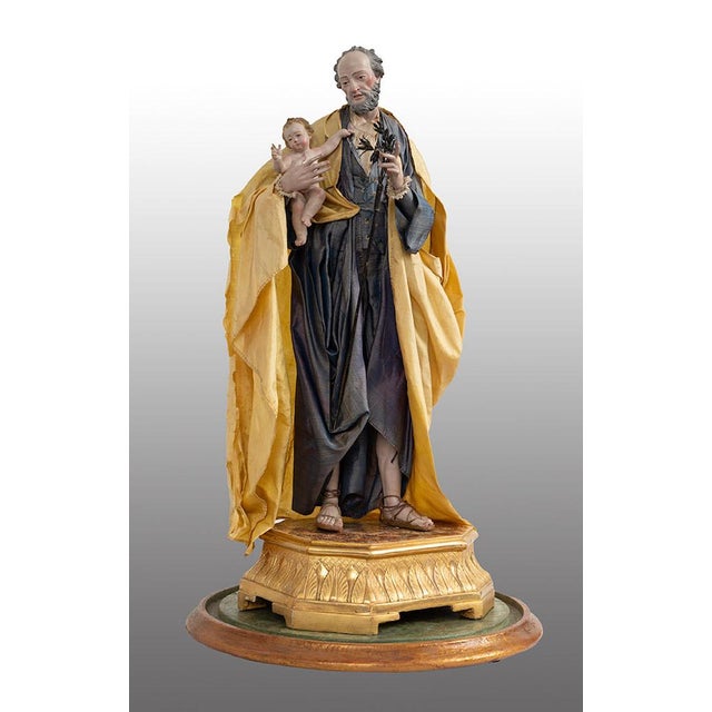 Neapolitan Sculpture Depicting Saint Joseph and Child Under a Bell, Early 19th Century, Terracotta For Sale - Image 5 of 5