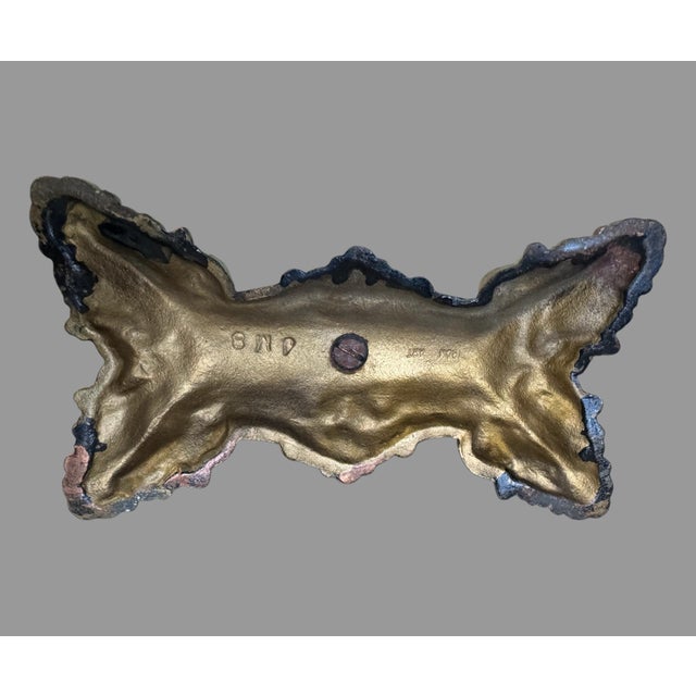 Ornate Vintage Antique Cast Metal Gold Painted Standing 16.25" Vanity Mirror For Sale - Image 9 of 10