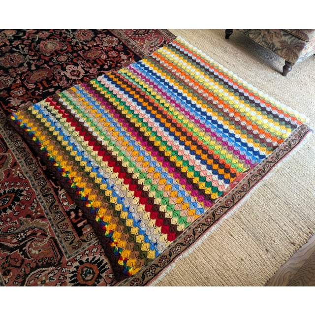 Mid Century Modern Multicolor Handcrafted Crocheted Afghan Throw Blanket For Sale - Image 4 of 15