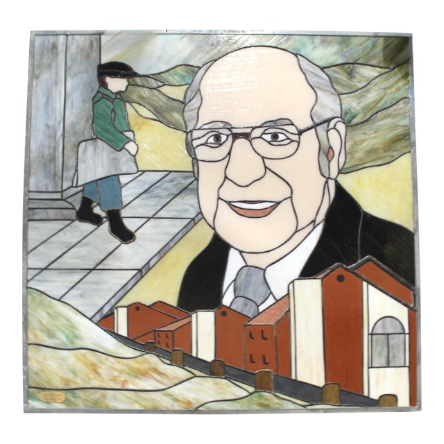 Large Stained Glass Portrait 1970s For Sale