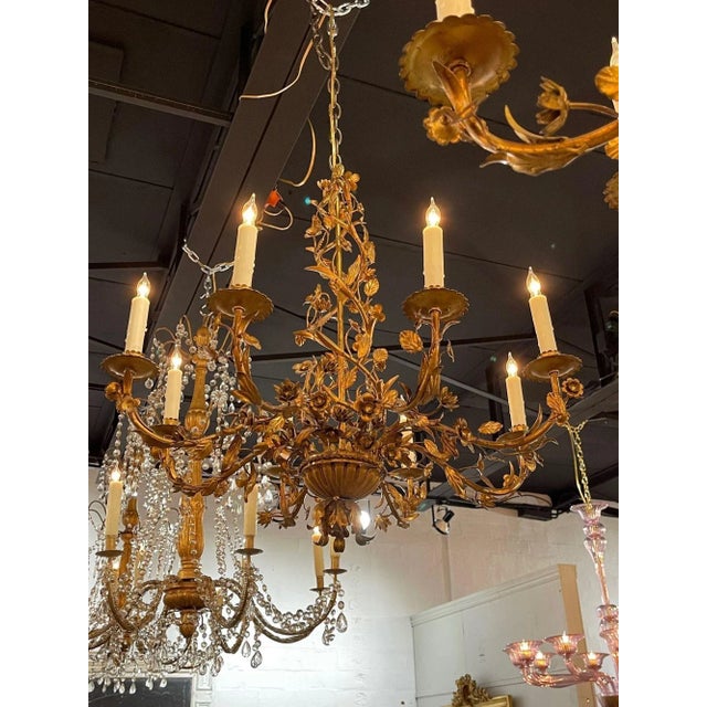 19th Century Italian Gilt Tole Floral Chandeliers With 8 Lights For Sale - Image 10 of 12