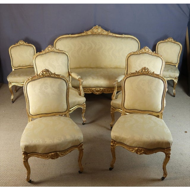 19th Century Gilded Wood Living Room, Set of 7 For Sale - Image 11 of 11