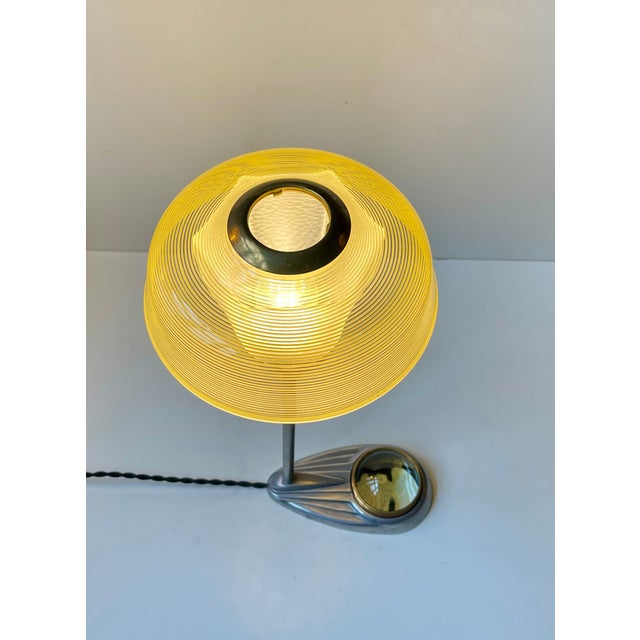 Art Deco Jewelers Streamline Table Lamp in Striped Glass with Bakelite and Aluminum, 1930s For Sale - Image 3 of 16