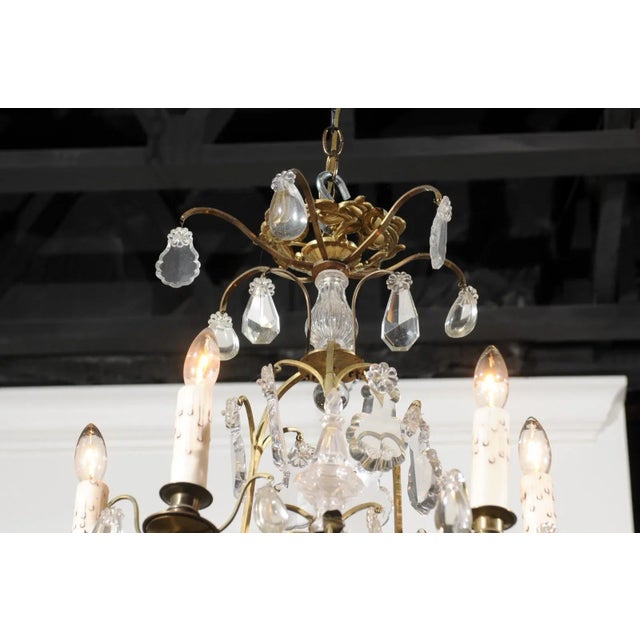 Metal French 19th Century Six-Light Crystal Chandelier with Scrolled Brass Armature For Sale - Image 7 of 12