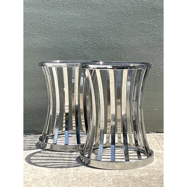 Vintage Metal and Glass Side Tables - A Pair For Sale In West Palm - Image 6 of 12
