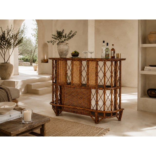 French Freestanding Rattan and Cane Bar, 1970s For Sale - Image 11 of 12