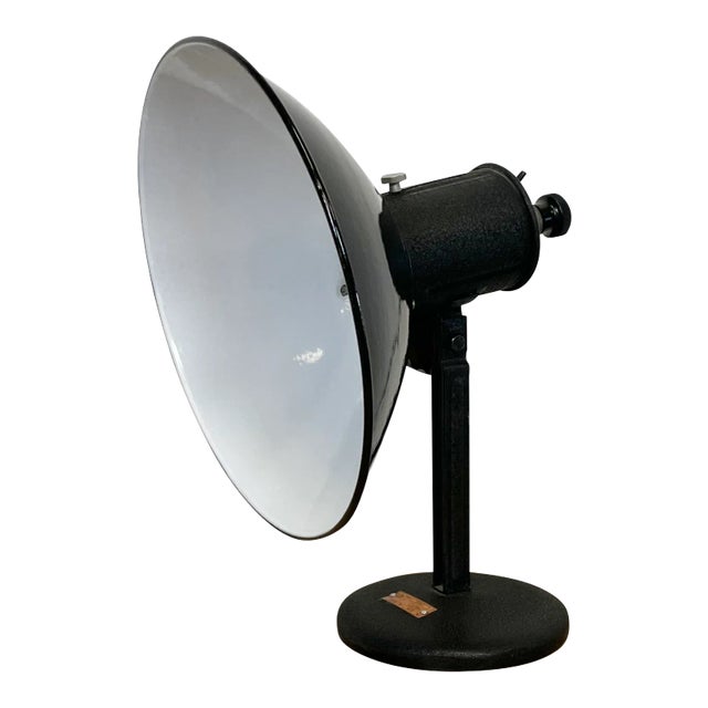 Vintage Industrial Black Enamel Table Lamp, 1950s For Sale