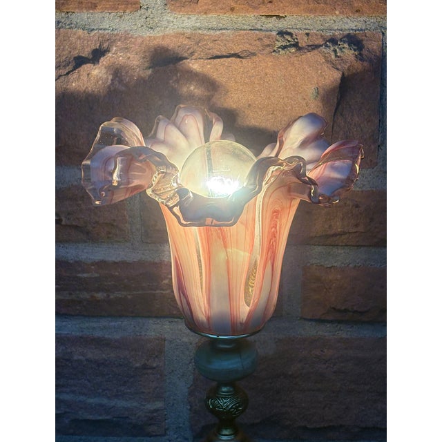 1960s Vintage Brass and Onyx Glass Shade Table Lamp, 1960s For Sale - Image 5 of 12