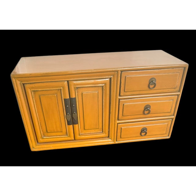 1950s Mid Century Asian Yellow Lacquer Wood Tansu Chest For Sale - Image 11 of 12